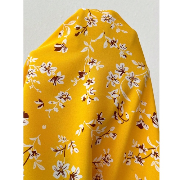 Boho Yellow Floral V neck Ruffle Midi Dress Wrap Style Short Butterfly Sleeve - Picture 7 of 10